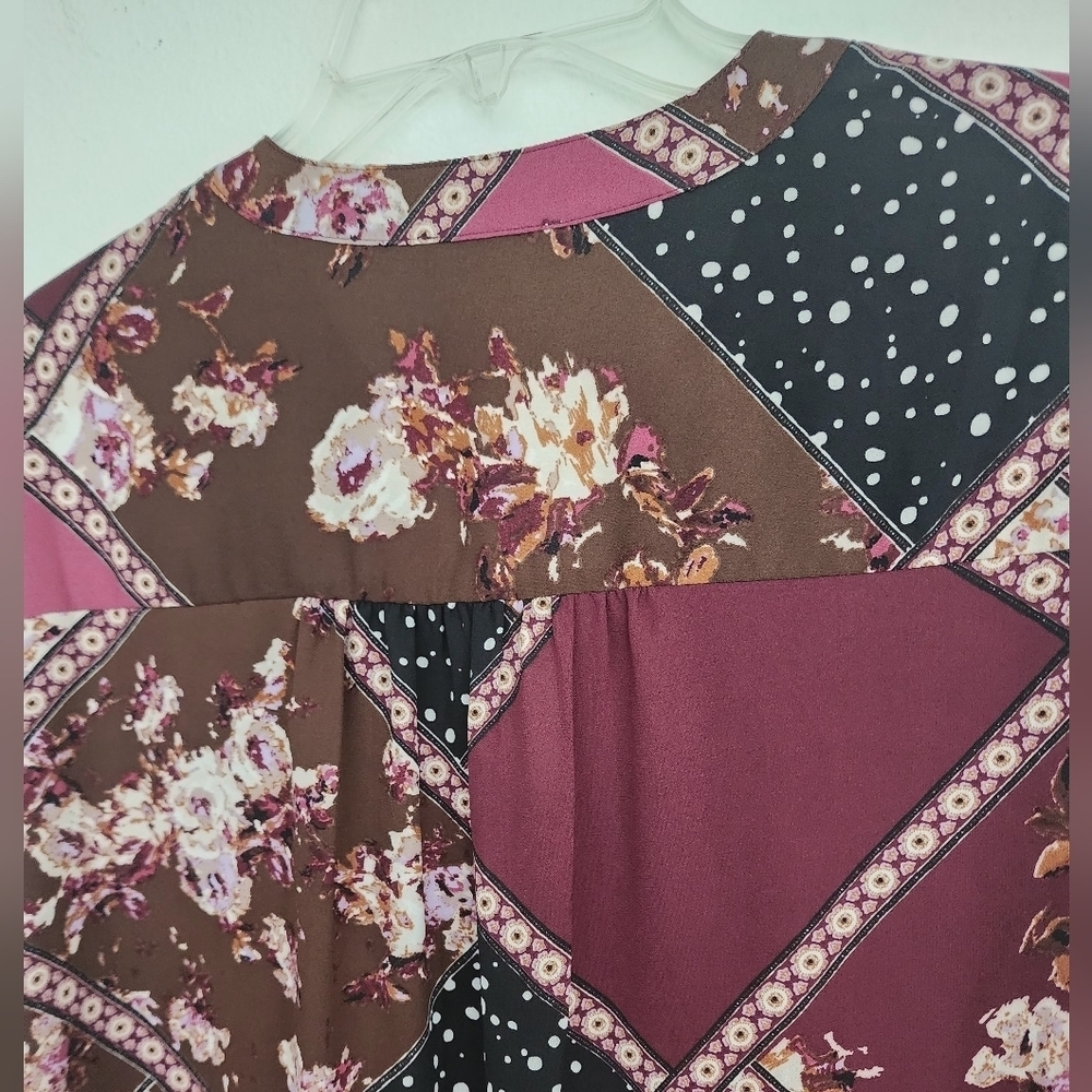 Maurices Patchwork Tunic Blouse Pullover Semi-Sheer Long Sleeve Button Cuff- M - Picture 10 of 13